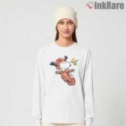 Snoopy And Woodstock Rocket Flying Adventure Shirt on white long sleeve shirt for women graphic tee