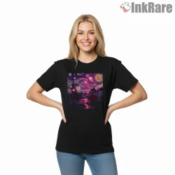 Snoopy And Woodstock Romantic Starry Night Art Shirt on black short sleeve shirt for women graphic tee