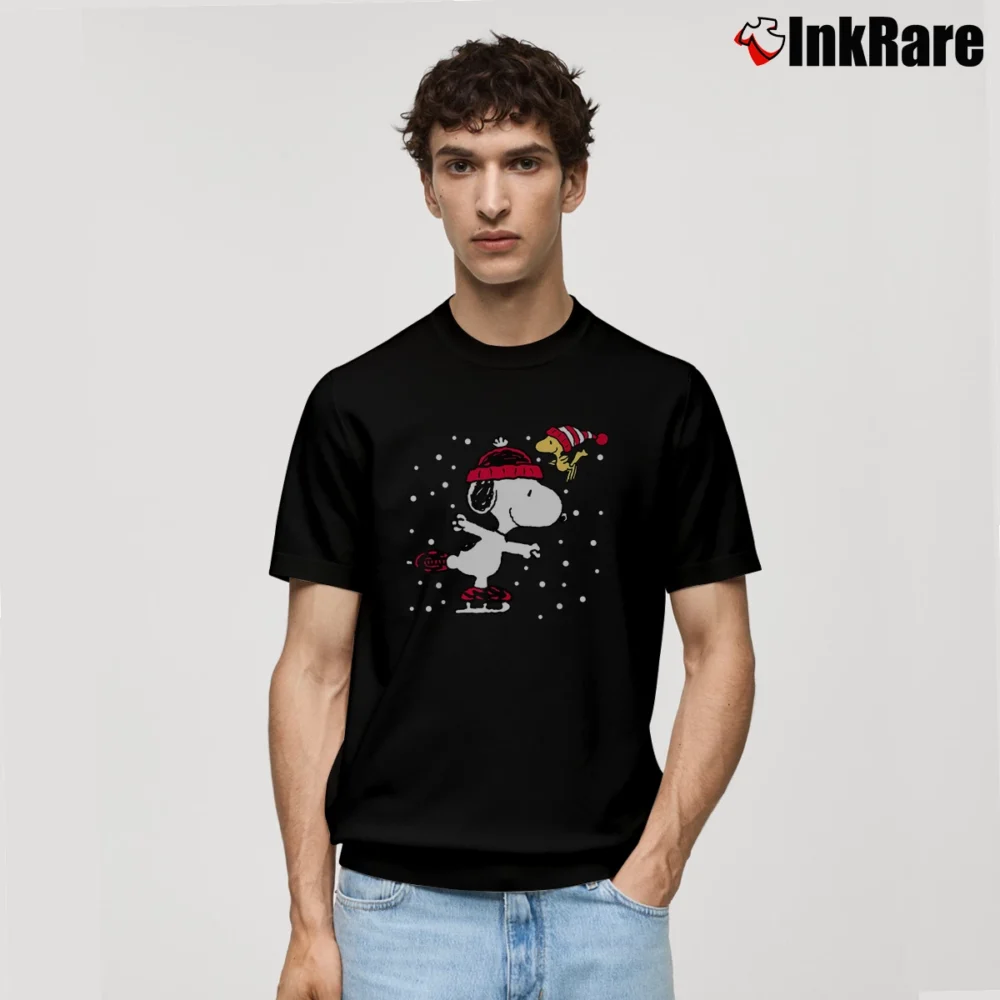 Men’s Snoopy And Woodstock Skate Holiday Classic T-Shirt in black | Soft, Breathable Everyday Wear