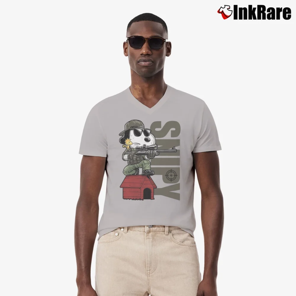 Men’s Snoopy And Woodstock Snipers Snipy Graphic Classic V-Neck Tee in sport grey | Sharp, Breathable, Everyday Staple