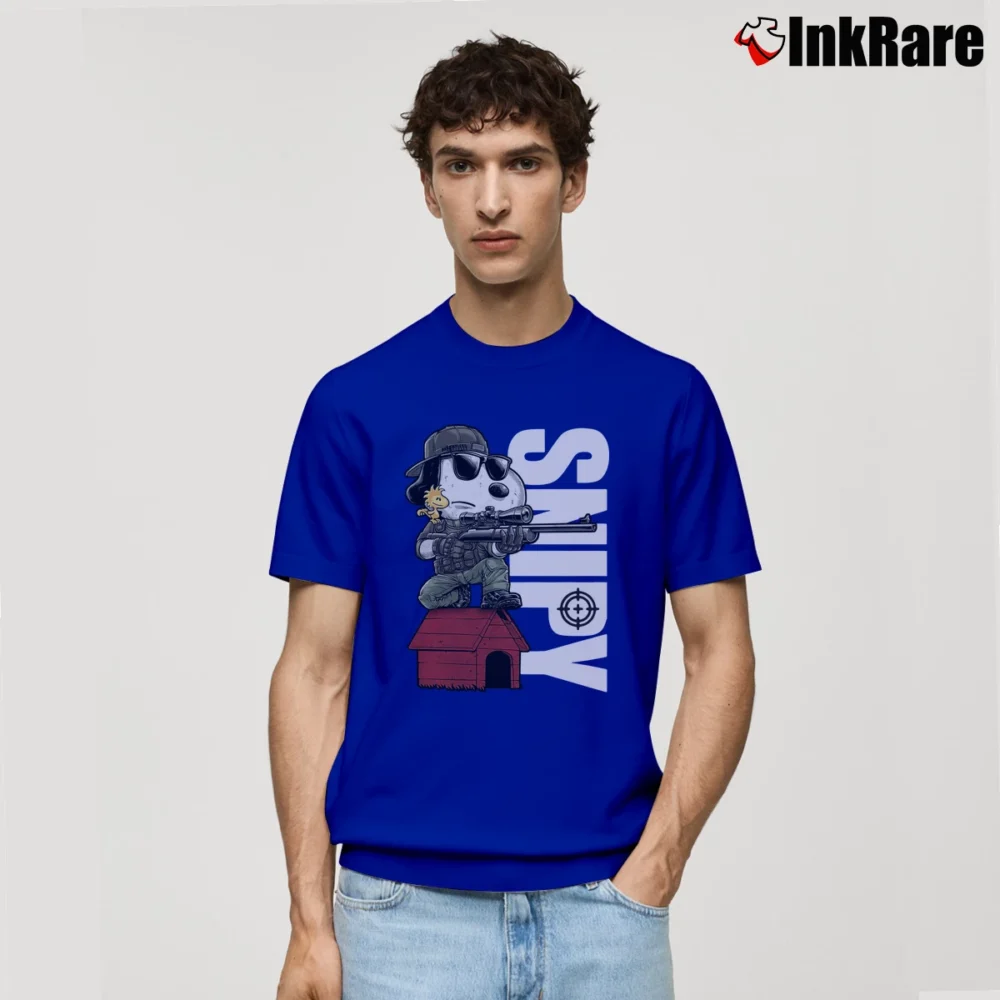 Men’s Snoopy And Woodstock Snipers Snipy Graphic Classic T-Shirt in royal blue | Soft, Breathable Everyday Wear