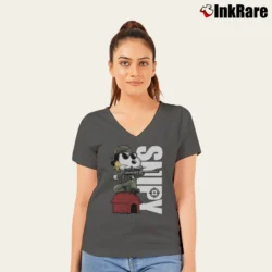 Women’s Snoopy And Woodstock Snipers Snipy Graphic V-Neck Tee in charcoal | Chic Neckline, Soft Texture