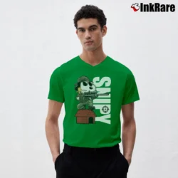 Men’s Snoopy And Woodstock Snipers Snipy Graphic V-Neck Tee in irish green | Sharp, Breathable, Everyday Staple