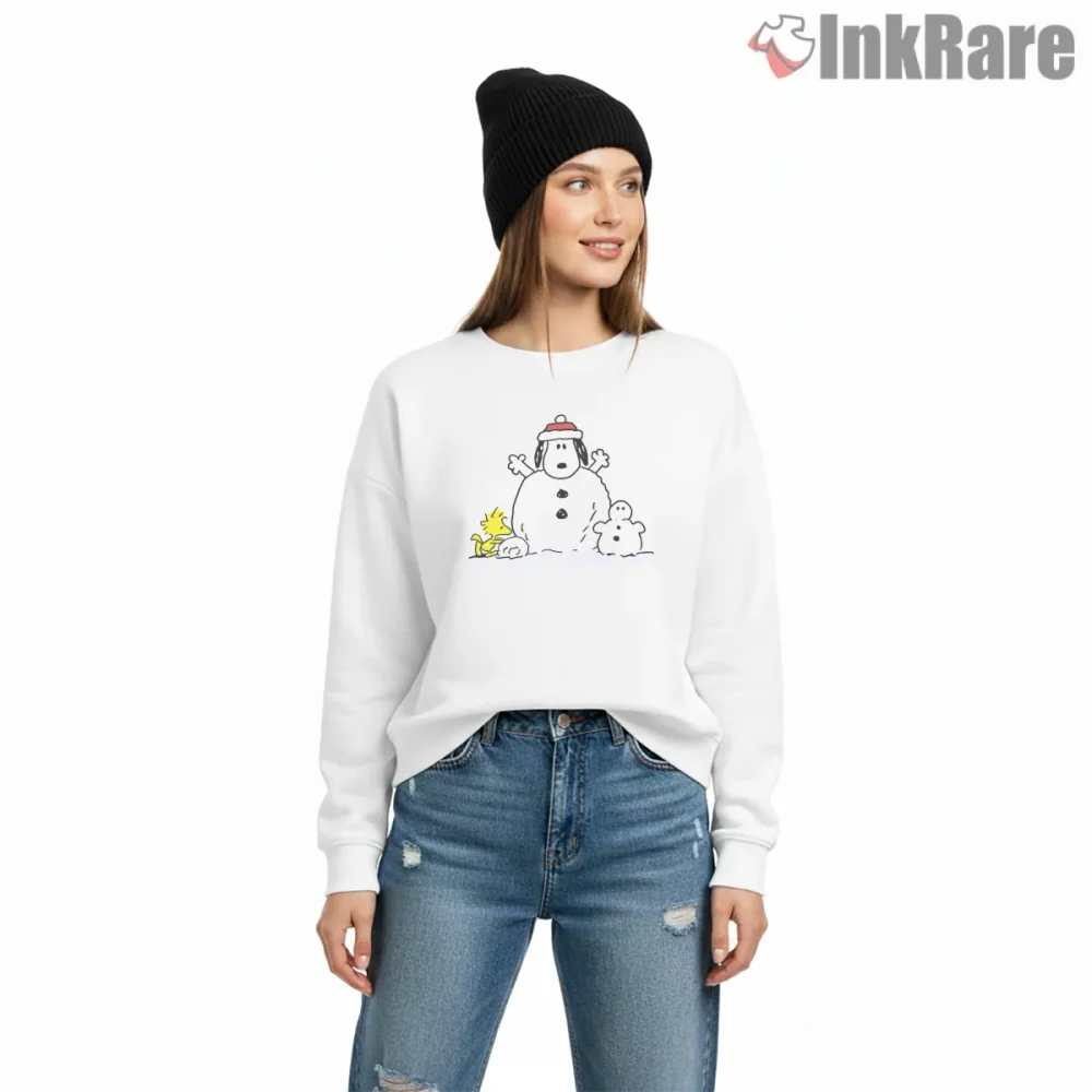 Snoopy And Woodstock Snowman Winter Fun Shirt on graphic shirt for women graphic tee