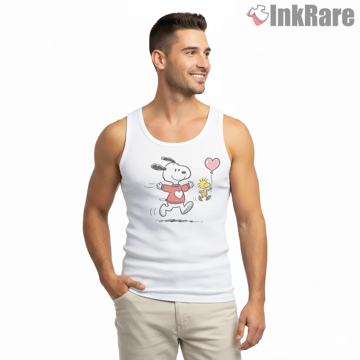 Snoopy And Woodstock Sweet Valentine Heart Shirt on white tank top for men graphic tee