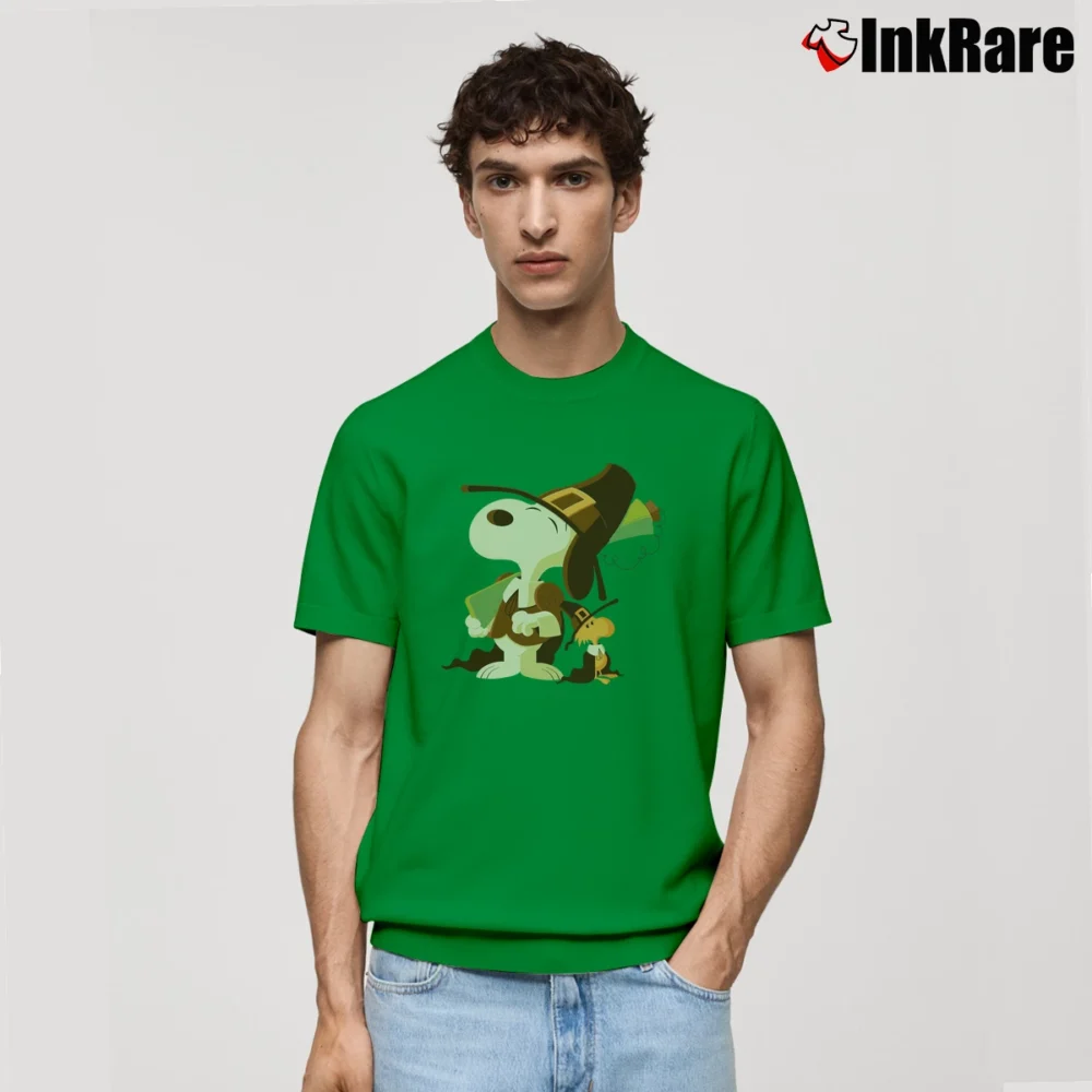 Men’s Snoopy And Woodstock Thanksgiving Celebrate Classic T-Shirt in irish green | Soft, Breathable Everyday Wear