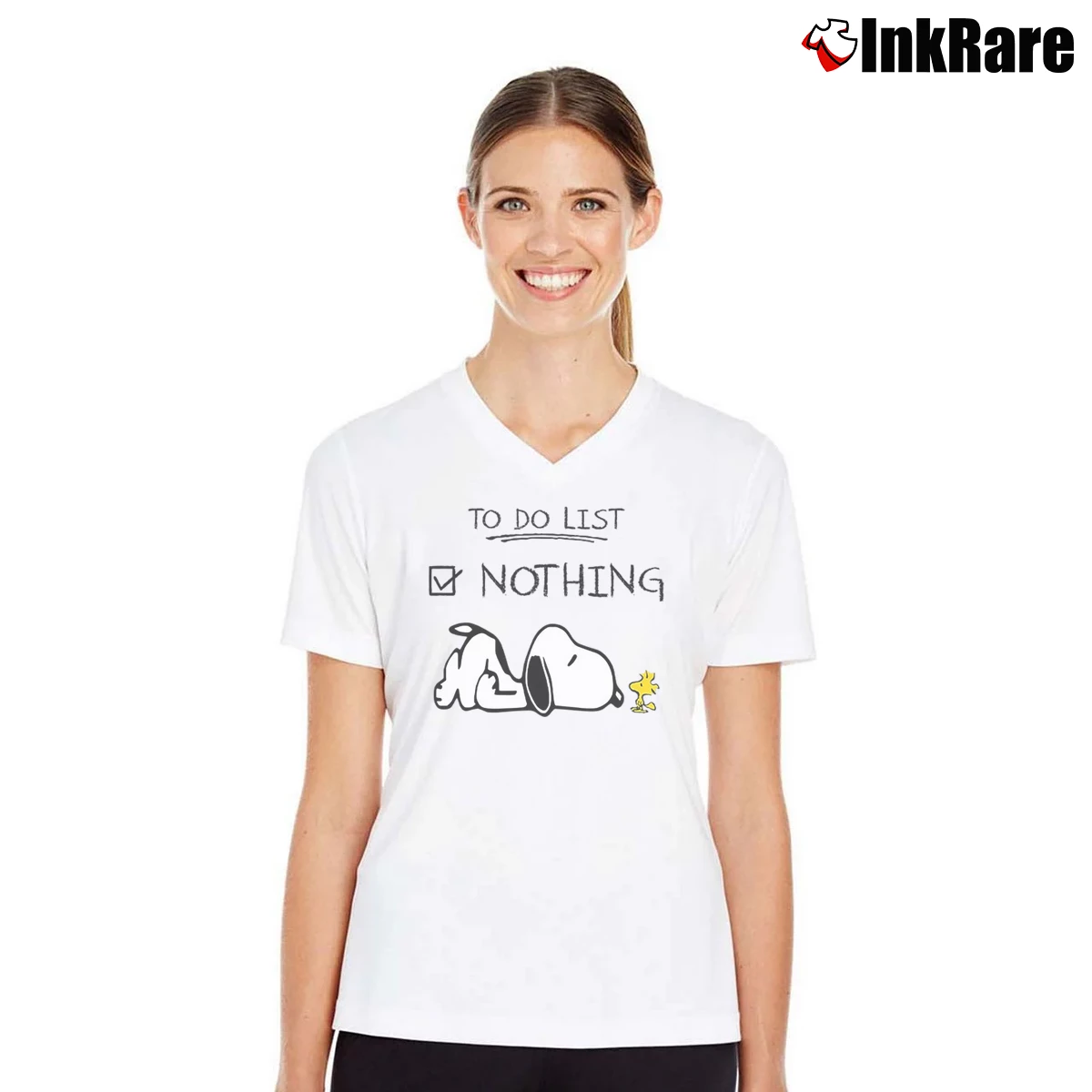 Women’s Snoopy And Woodstock To Do List Nothing V-Neck Tee in white | Chic Neckline, Soft Texture