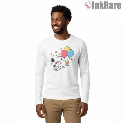 Snoopy And Woodstock Valentine Balloons Shirt on white long sleeve shirt for men graphic tee