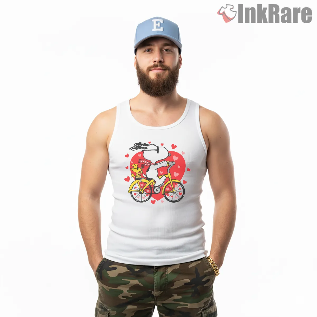 Snoopy And Woodstock Valentine Bike Ride Shirt on white tank top for men graphic tee