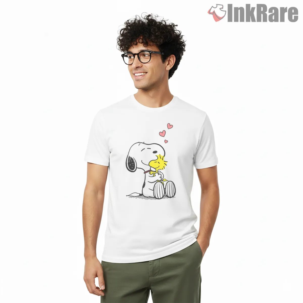 Snoopy And Woodstock Valentine Love Hug Shirt on white short sleeve shirt for men graphic tee