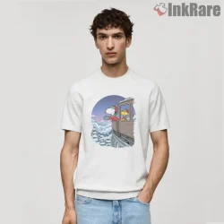 Snoopy And Woodstock Winter Train Shirt on white short sleeve shirt for men graphic tee
