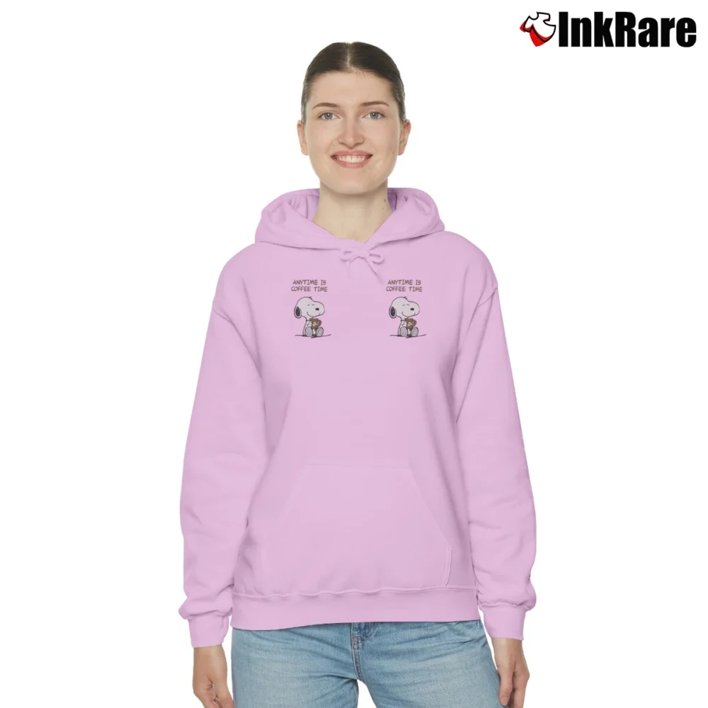Women’s Snoopy Anytime Is Coffee Time Cozy Hoodie in light pink | Warm, Structured, Stylish
