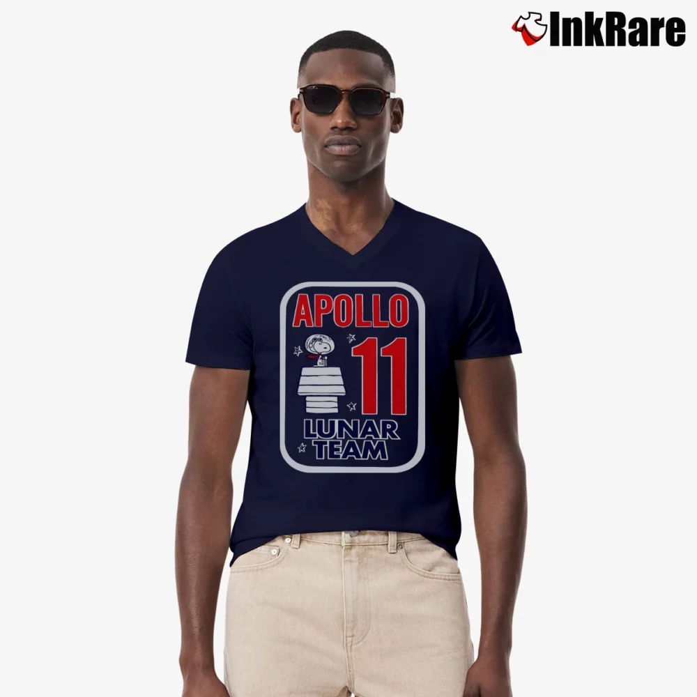 Men’s Snoopy Apollo 11 Lunar Team V-Neck Tee in navy | Sharp, Breathable, Everyday Staple