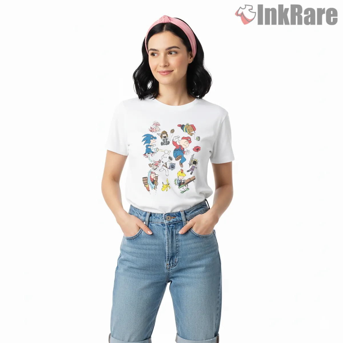 Snoopy Arcade Game Mashup Adventure Short Sleeve White Snoopy Arcade Game Mashup Adventure Shirt on white short sleeve shirt for women graphic tee