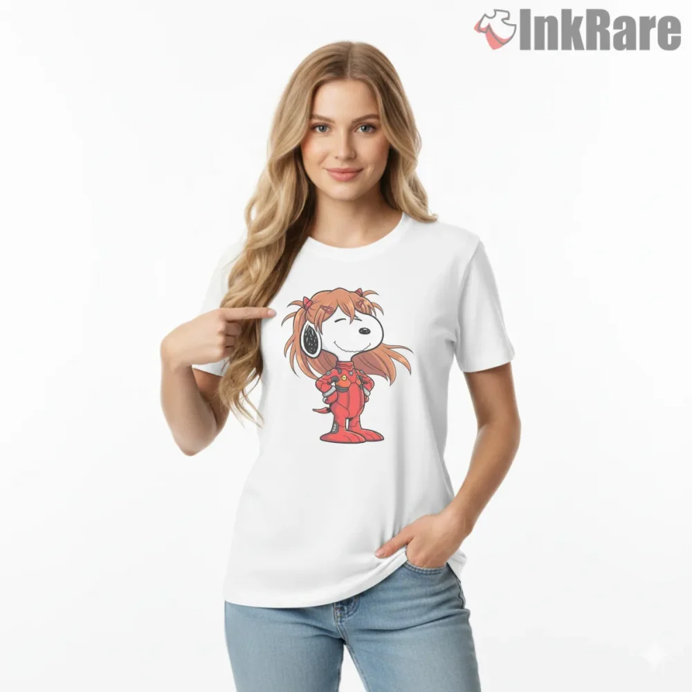 Snoopy As Asuka Langley Red Pilot Suit Shirt on white short sleeve shirt for women graphic tee