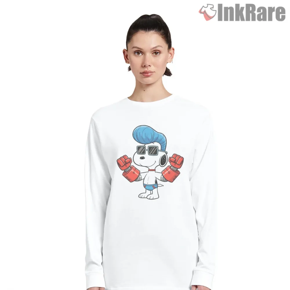 Snoopy As Franky Cyborg Powerhouse Shirt on white long sleeve shirt for women graphic tee