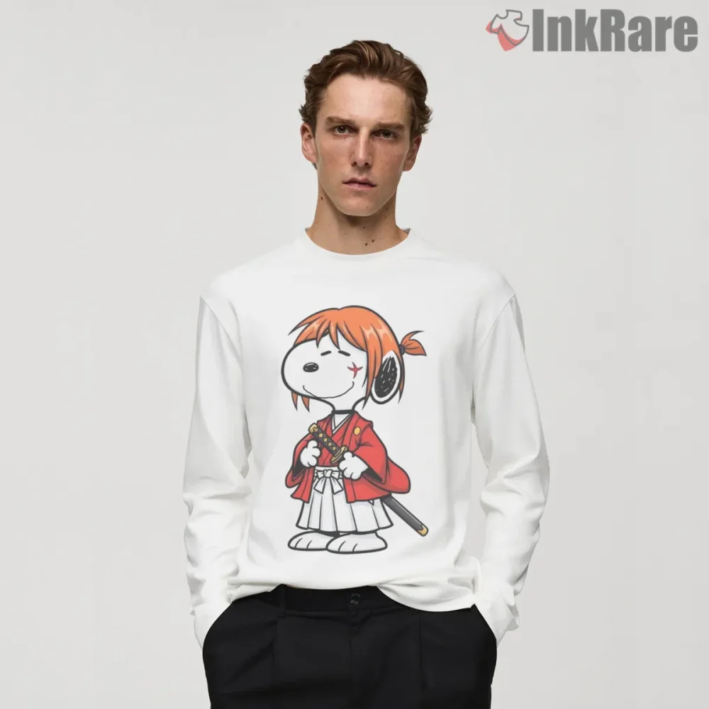 Snoopy As Kenshin Wandering Samurai Shirt on white long sleeve shirt for men graphic tee