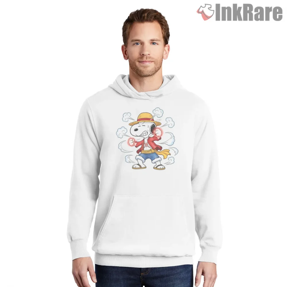 Snoopy As Luffy Gear 2 Steam Power Shirt on white hoodie for men graphic tee