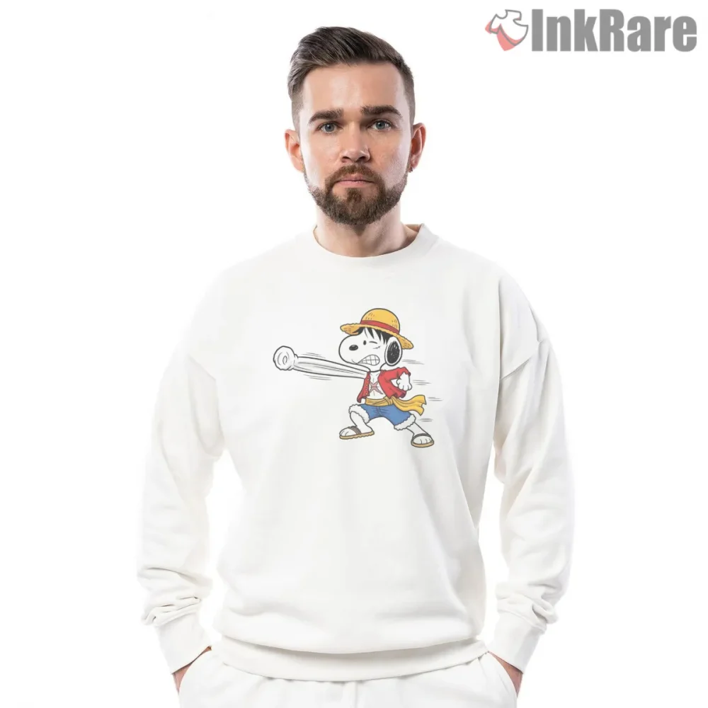 Snoopy As Luffy Gum Gum Pirate Action Shirt on graphic shirt for men graphic tee