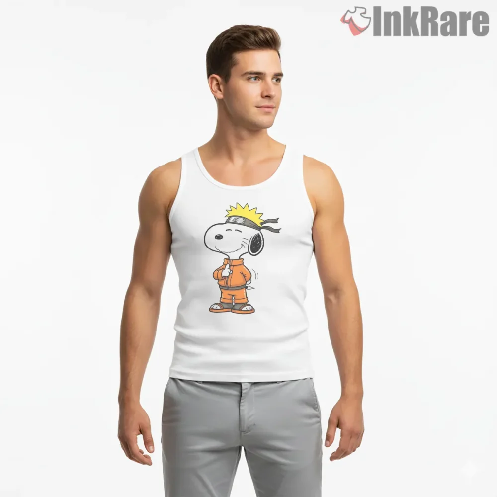 Snoopy As Naruto Hidden Leaf Ninja Shirt on white tank top for men graphic tee