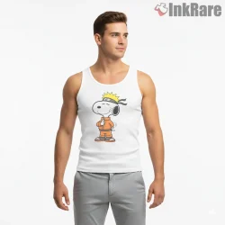 Snoopy As Naruto Hidden Leaf Ninja Shirt on white tank top for men graphic tee