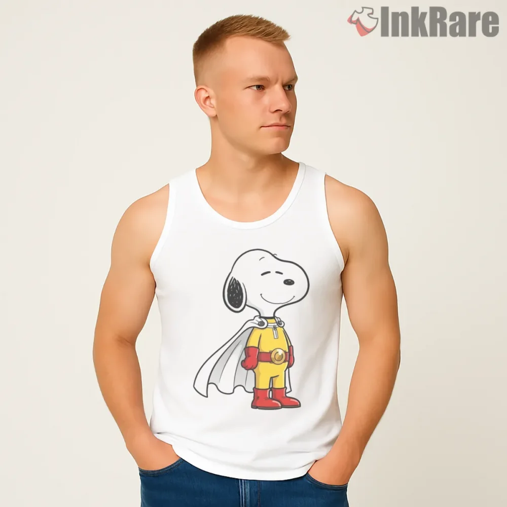 Snoopy As Saitama One Punch Hero Shirt on white tank top for men graphic tee