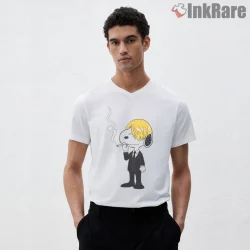 Snoopy As Sanji Stylish Pirate Chef Shirt on white v-neck shirt for men graphic tee