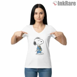 Snoopy As Spike Spiegel Space Cowboy Noir Shirt on white v-neck shirt for women graphic tee