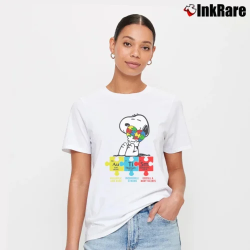 Snoopy Autism Awareness Women’s Tee in white – Effortless Style Women’s Snoopy Autism Awareness T-Shirt in white | Soft, Flattering Fit