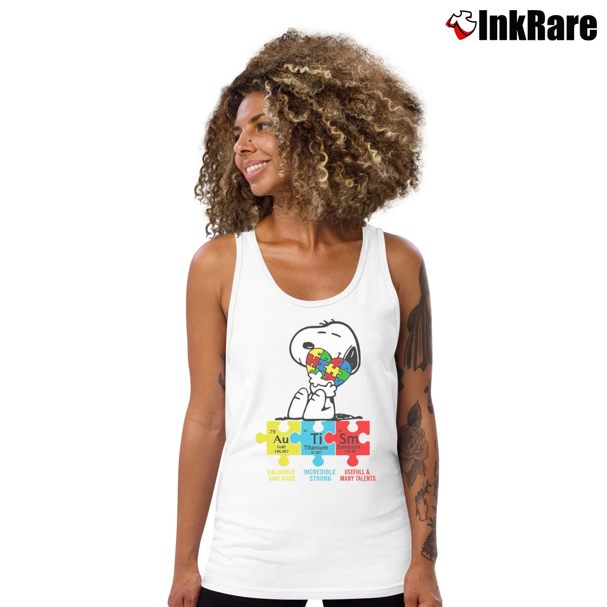 Snoopy Autism Awareness Women’s Essential Tank in white – Summer Ready Women’s Snoopy Autism Awareness Tank Top in white | Lightweight, Movement-Friendly