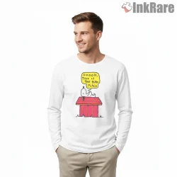 Snoopy Bad Place Thought Bubble Shirt on white long sleeve shirt for men graphic tee