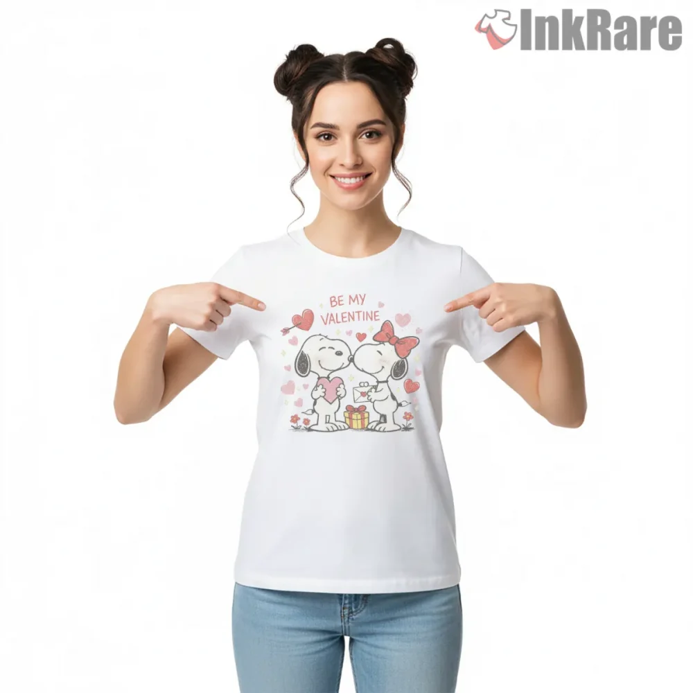 Snoopy Be My Valentine Sweetheart Shirt on white short sleeve shirt for women graphic tee