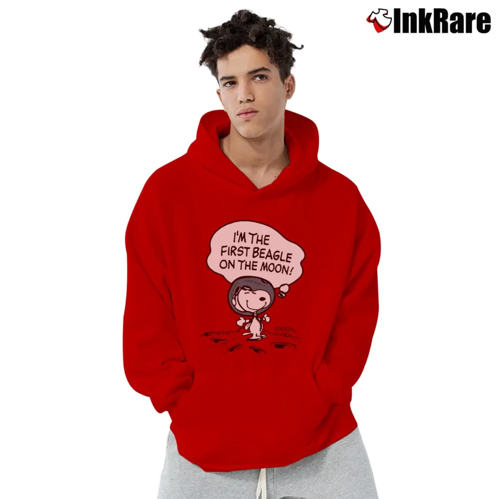 Men’s Snoopy Beagle Astronaut Cartoon Pullover Hoodie in red | Cozy, Durable, Modern Fit