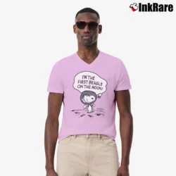 Men’s Snoopy Beagle Astronaut Cartoon V-Neck Tee in light pink | Sharp, Breathable, Everyday Staple