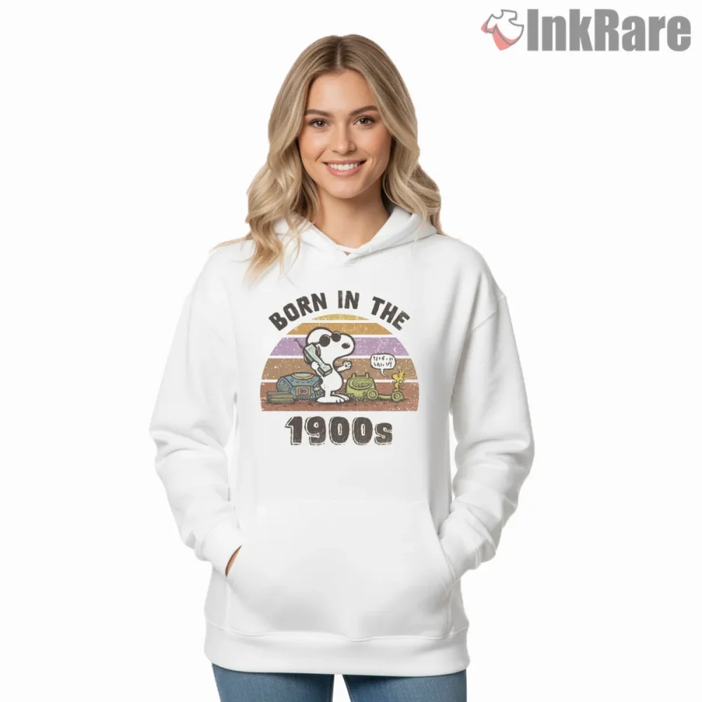 Snoopy Born In The 1900s Retro Shirt on white hoodie for women graphic tee