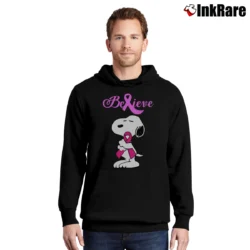 Men’s Snoopy Breast Cancer Awareness Believe Pullover Hoodie in black | Cozy, Durable, Modern Fit