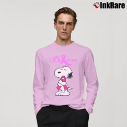 Men’s Snoopy Breast Cancer Awareness Believe Long-Sleeve Shirt in light pink | Sleek, Lightweight, Year-Round Wear