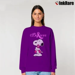 Women’s Snoopy Breast Cancer Awareness Believe Relaxed Sweatshirt in purple | Soft, Laid-Back Vibe