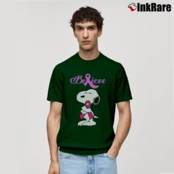 Men’s Snoopy Breast Cancer Awareness Believe Classic T-Shirt in forest green | Soft, Breathable Everyday Wear
