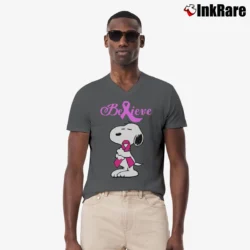 Men’s Snoopy Breast Cancer Awareness Believe V-Neck Tee in charcoal | Sharp, Breathable, Everyday Staple
