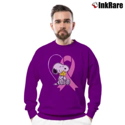 Men’s Snoopy Breast Cancer Awareness Costume Crewneck Sweatshirt in purple | Cozy Fabric, Clean Style