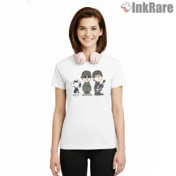 Snoopy Britpop Band Inspired Graphic Shirt on white short sleeve shirt for women graphic tee