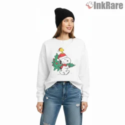 Snoopy Carrying Christmas Tree Holiday Shirt on graphic shirt for women graphic tee