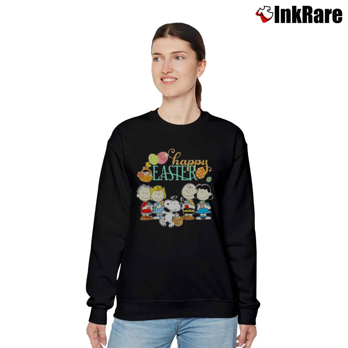 Snoopy Charlie Brown And Friends Happy Easter Women’s Relaxed Sweatshirt in black – Cozy Casual Women’s Snoopy Charlie Brown And Friends Happy Easter Relaxed Sweatshirt in black | Soft, Laid-Back Vibe