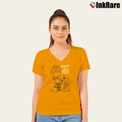 Women’s Snoopy Charlie Brown As Pirates Cartoon Character V-Neck Tee in orange | Chic Neckline, Soft Texture