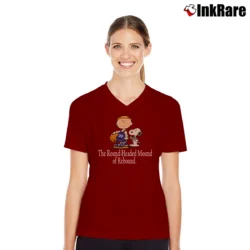 Women’s Snoopy Charlie Brown Basketball Charles Barkley V-Neck Tee in maroon | Chic Neckline, Soft Texture