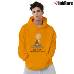 Men’s Snoopy Charlie Brown Be You The World Will Adjust Pullover Hoodie in orange | Cozy, Durable, Modern Fit