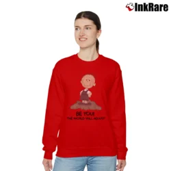Women’s Snoopy Charlie Brown Be You The World Will Adjust Relaxed Sweatshirt in red | Soft, Laid-Back Vibe