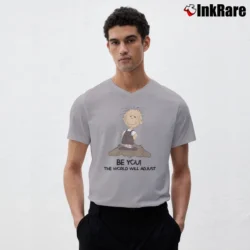 Men’s Snoopy Charlie Brown Be You The World Will Adjust V-Neck Tee in sport grey | Sharp, Breathable, Everyday Staple
