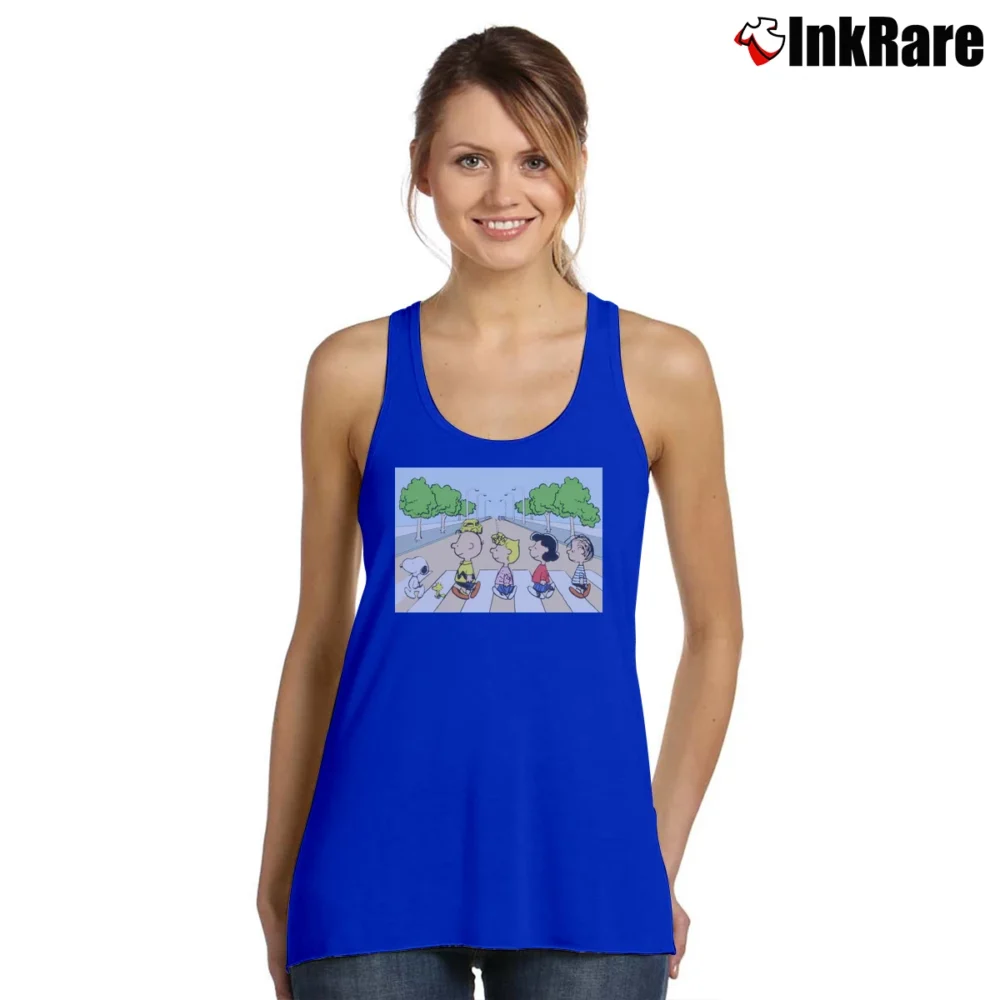 Women’s Snoopy Charlie Brown Crosswalk Cartoon Tank Top in royal blue | Lightweight, Movement-Friendly